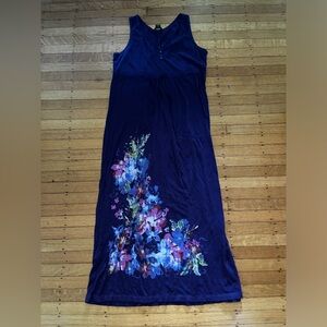 Eddie Bauer purple floral maxi long dress xxl drawstring waist button
